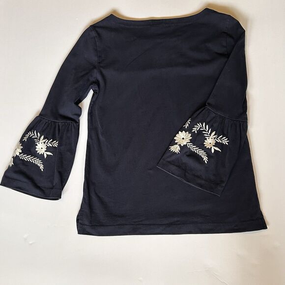 J. Crew‎ Tunic Womens Small Pullover Bell Sleeve White Floral Embroidery Navy - Picture 7 of 12